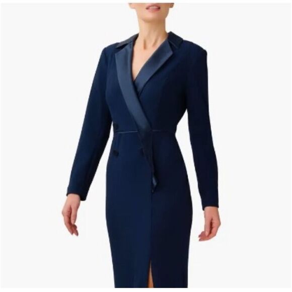 Adrianna Papell 1718 Satin long Sleeve Trim Crepe Tuxedo size 4 NWT $199 - Picture 2 of 12